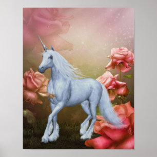 Einhorn und Rose Fantasy Horst Art Poster
