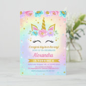 Einhorn und Rose Kindergeburtstag Einladung (Stehend Vorderseite)