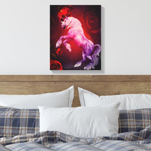 Einhorn und Rote Rosen Fantasy Horst Art Leinwanddruck (Insitu (Schlafzimmer))