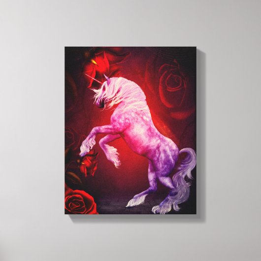 Einhorn und Rote Rosen Fantasy Horst Art Leinwanddruck (Vorderseite)