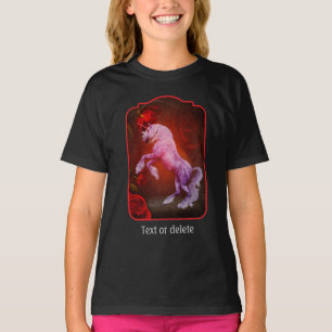 Einhorn und rote Rosen Fantasy-Pferdekunst T-Shirt