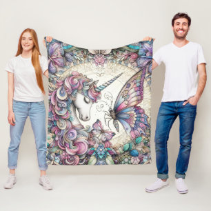 Einhorn und Schmetterling Fleecedecke