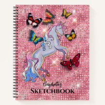 Einhorn und Schmetterlinge Glitzer Skizzenbuch Ros