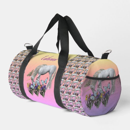 Einhorn und Schmetterlinge Personalisiert Duffle Bag (Rechte Ecke)