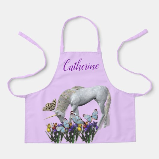 Einhorn und Schmetterlinge Personalisiert Schürze (Vorderseite)