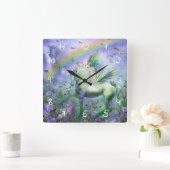 Einhorn und Schmetterlinge Quadratische Wanduhr (Zuhause)