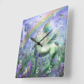 Einhorn und Schmetterlinge Quadratische Wanduhr (Winkel)