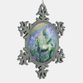 Einhorn und Schmetterlinge Schneeflocken Zinn-Ornament (Links)