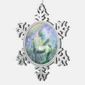 Einhorn und Schmetterlinge Schneeflocken Zinn-Ornament (Rechts)
