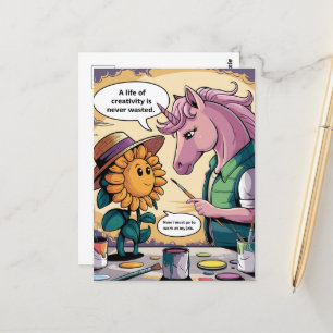 Einhorn und Sonnenblumen Ein Leben in der Kreativi Postkarte