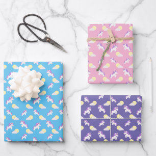 Einhorn und Sonnenwolken Muster Mehrfarbig Geschenkpapier Set