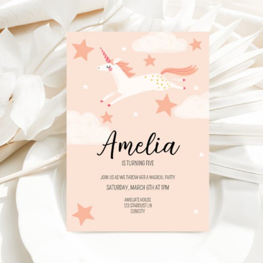 Einhorn und Sterne Geburtstag Einladung