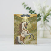 Einhorn und UFO Postkarte (Stehend Vorderseite)