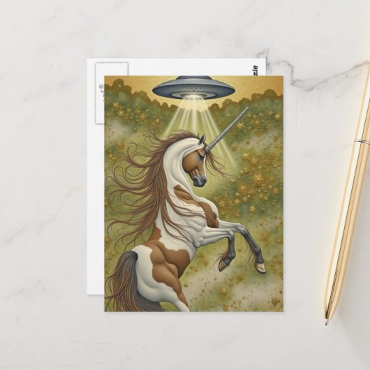 Einhorn und UFO Postkarte (Vorderseite/Rückseite Beispiel)