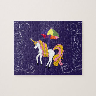 Einhorn und Umbrella Whimsical Cartoon Art Puzzle