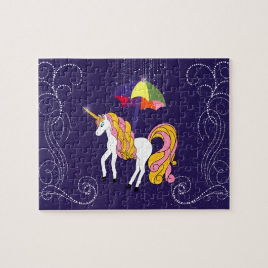 Einhorn und Umbrella Whimsical Cartoon Art Puzzle (Horizontal)