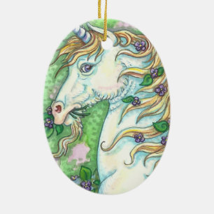 EINHORN UND VEILCHEN FANTASY ERINNERUNGS SCHMUCK O KERAMIK ORNAMENT