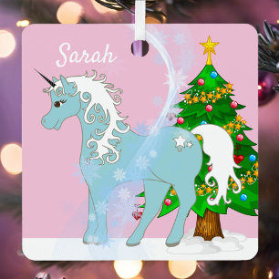 Einhorn und Weihnachtsbaum hinzufügen Name Metal O Ornament Aus Metall