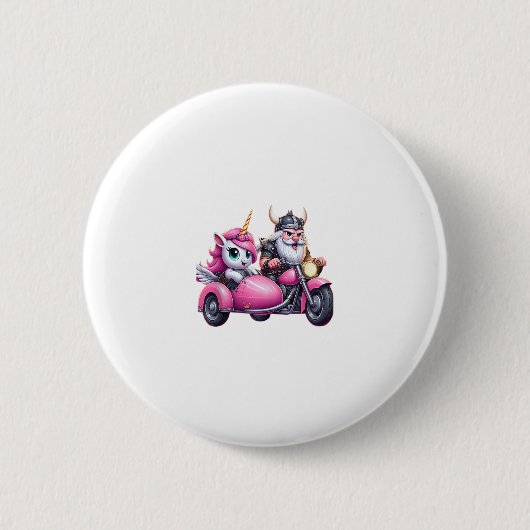 Einhorn und Wikinger fahren auf einem Motorrad Män Button (Vorderseite)