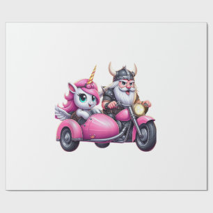Einhorn und Wikinger fahren auf einem Motorrad Män Geschenkpapier