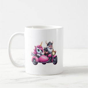 Einhorn und Wikinger fahren auf einem Motorrad Män Kaffeetasse