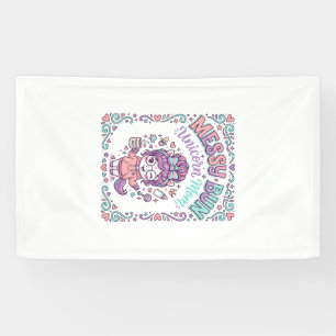 Einhorn-Unordentlicher-Bun-Einhorn-Mama-Retro-Stil Banner