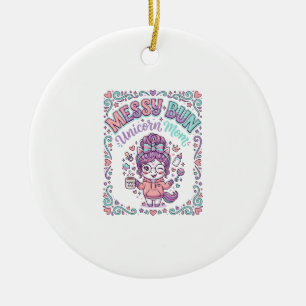 Einhorn-Unordentlicher-Bun-Einhorn-Mama-Retro-Stil Keramik Ornament