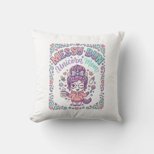 Einhorn-Unordentlicher-Bun-Einhorn-Mama-Retro-Stil Kissen