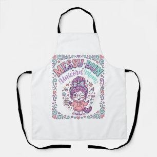Einhorn-Unordentlicher-Bun-Einhorn-Mama-Retro-Stil Schürze