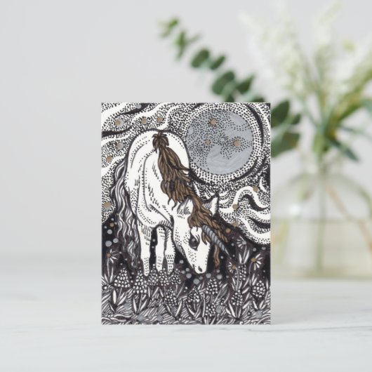 Einhorn unter dem Mond Postkarte (Stehend Vorderseite)