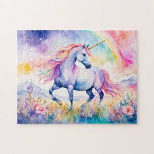 Einhorn unter einem schimmernden Regenbogen laufen Puzzle