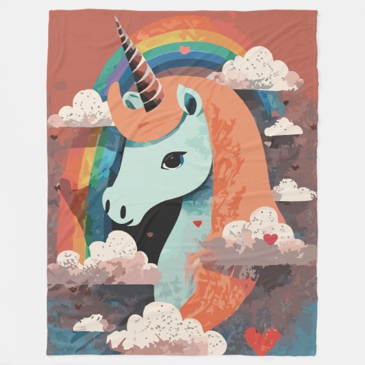 Einhorn unter Regenbogen & unter den Herzen Fleecedecke (Vorderseite)