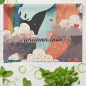 Einhorn unter Regenbogen & unter den Herzen Geschirrtuch (Gefaltet)