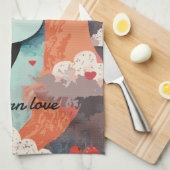 Einhorn unter Regenbogen & unter den Herzen Geschirrtuch (Viertel Falte)