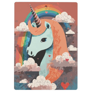 Einhorn unter Regenbogen & unter den Herzen Klemmbrett