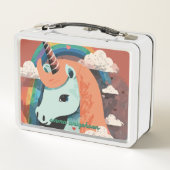 Einhorn unter Regenbogen & unter den Herzen Metall Brotdose (Rückseite)