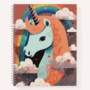 Einhorn unter Regenbogen & unter den Herzen Notizblock