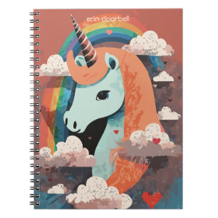 Einhorn unter Regenbogen & unter den Herzen Notizblock