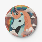 Einhorn unter Regenbogen & unter den Herzen Pappteller (Vorderseite)