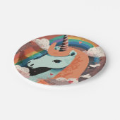Einhorn unter Regenbogen & unter den Herzen Pappteller (Schrägansicht)