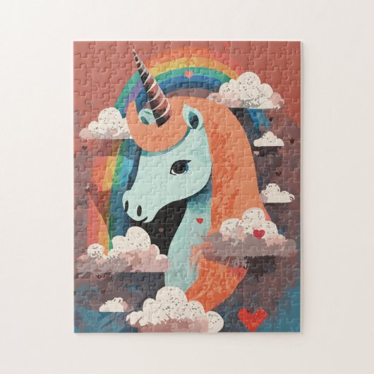 Einhorn unter Regenbogen & unter den Herzen Puzzle (Vertikal)