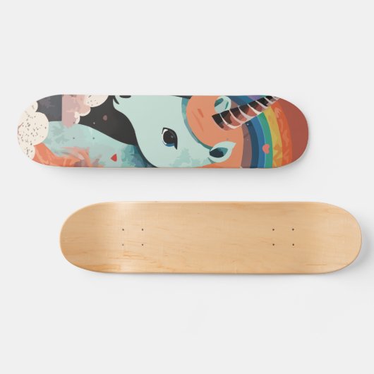 Einhorn unter Regenbogen & unter den Herzen Skateboard (Horizontal)