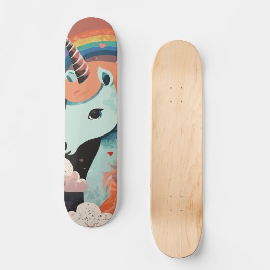 Einhorn unter Regenbogen & unter den Herzen Skateboard (Vorderseite)