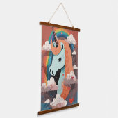 Einhorn unter Regenbogen & unter den Herzen Wandteppich Mit Holzrahmen (Gewinkelt)