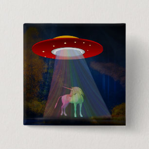 Einhorn unter UFO-Regenbogenbeam am Night, ZKoA Button