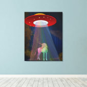 Einhorn unter UFO-Regenbogenbeam am Night, ZKoA Leinwanddruck (Insitu (Holzboden))