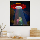 Einhorn unter UFO-Regenbogenbeam am Night, ZKoA Poster (Küche)