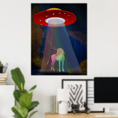Einhorn unter UFO-Regenbogenbeam am Night, ZKoA Poster (Heimbüro)