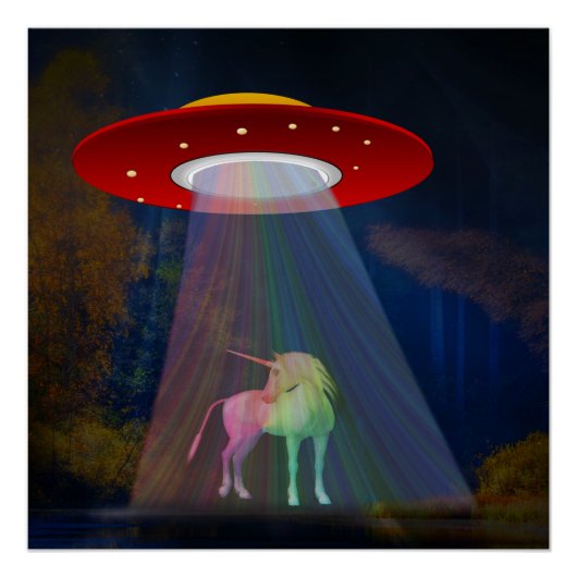 Einhorn unter UFO-Regenbogenbeam am Night, ZKoA Poster (Vorderseite)