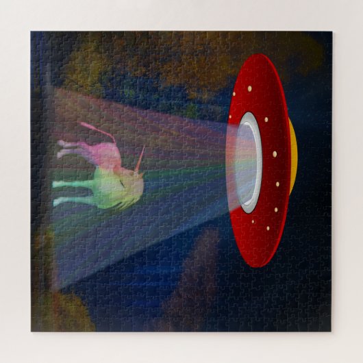 Einhorn unter UFO-Regenbogenbeam am Night, ZKoA Puzzle (Horizontal)
